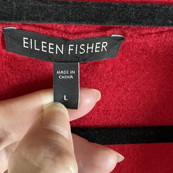 Eileen Fisher Red Enveloped Boiled Wool Open Kimono Cardigan Size L Longline‎ - Picture 5 of 10